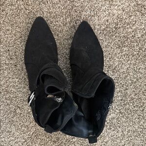 Nine West Black Pointed Ankle Booties with Silver Buckle